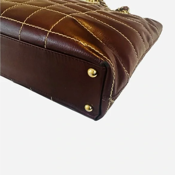CHANEL Quilted Brown Leather Tote with Gold Chain Handles - Picture 14 of 16